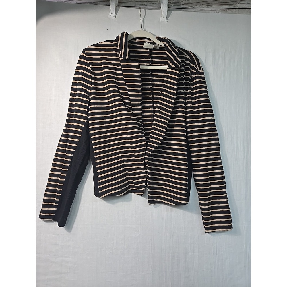 Chico's Zenergy Open Front Cardigan Women's‎ 2 (L) Cropped Black Tan Striped